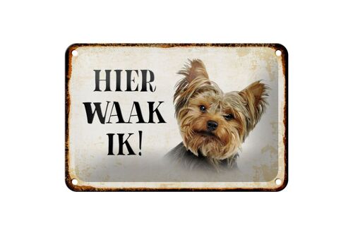 Blechschild Spruch 18x12cm holländisch Hier Waak ik Yorkshire Terrier Schild