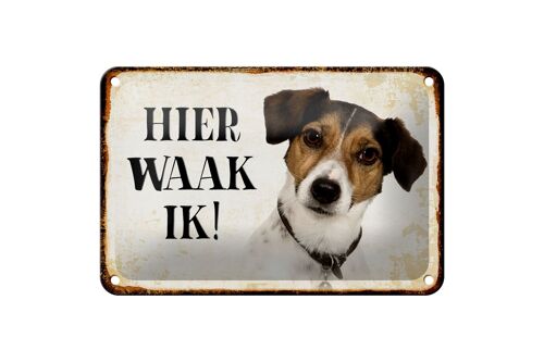 Blechschild Spruch 18x12cm holländisch Hier Waak ik Jack Russell Terrier Schild