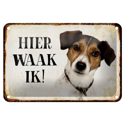 Blechschild Spruch 18x12cm holländisch Hier Waak ik Jack Russell Terrier Schild