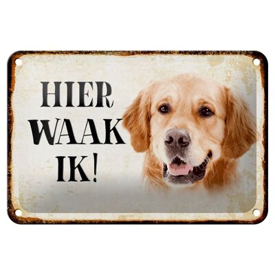 Targa in metallo con scritta "Dutch Here Waak ik Golden Retriever" 18x12 cm