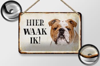 Panneau en étain disant 18x12cm, décoration néerlandais Here Waak ik Bulldog 2