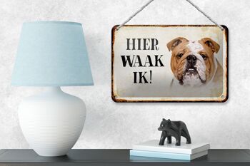 Panneau en étain disant 18x12cm, décoration néerlandais Here Waak ik Bulldog 4