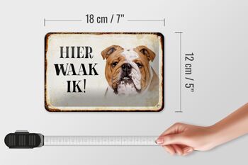 Panneau en étain disant 18x12cm, décoration néerlandais Here Waak ik Bulldog 5
