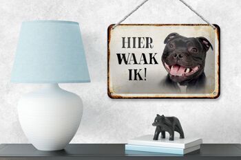 Panneau en étain disant « Dutch Here Waak ik Staffordshire Bull Terrier », 18x12cm 4