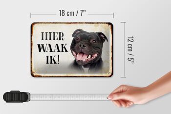 Panneau en étain disant « Dutch Here Waak ik Staffordshire Bull Terrier », 18x12cm 5