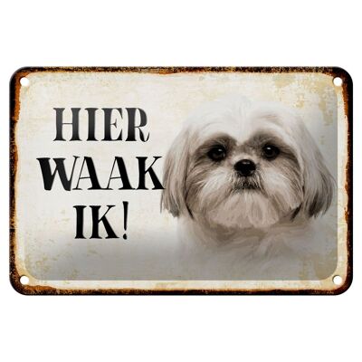 Blechschild Spruch 18x12cm holländisch Hier Waak ik Shih Tzu Dekoration