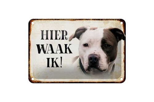 Blechschild Spruch 18x12cm holländisch Hier Waak ik American Pitbull Terrier