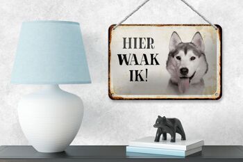 Panneau en étain disant 18x12cm, décoration néerlandaise Here Waak ik Husky sibérien 4