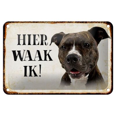 Blechschild Spruch 18x12cm holländisch Hier Waak ik Pitbull Terrier Dekoration