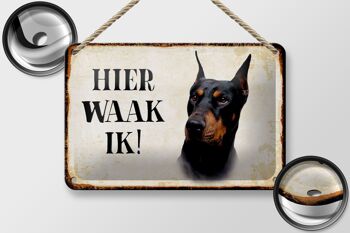 Panneau en étain avec inscription « Dutch Here Waak ik Dobermann », 18x12cm, décoration 2