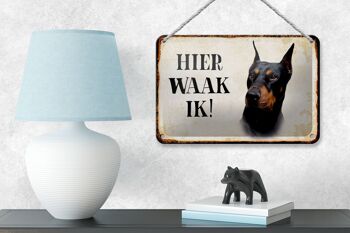 Panneau en étain avec inscription « Dutch Here Waak ik Dobermann », 18x12cm, décoration 4