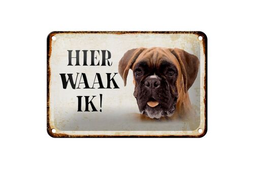 Blechschild Spruch 18x12cm holländisch Hier Waak ik Boxer Hund Dekoration