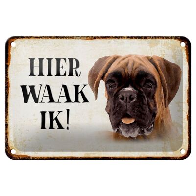 Blechschild Spruch 18x12cm holländisch Hier Waak ik Boxer Hund Dekoration