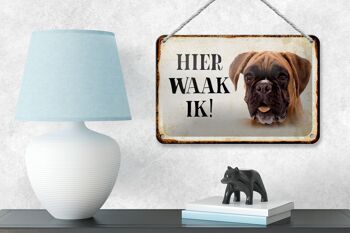 Panneau en étain disant 18x12cm, décoration de chien néerlandais Here Waak ik Boxer 4