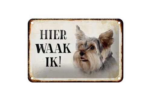 Blechschild Spruch 18x12cm holländisch Hier Waak ik Yorkshire Terrier Hund Deko