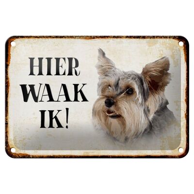 Blechschild Spruch 18x12cm holländisch Hier Waak ik Yorkshire Terrier Hund Deko