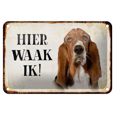 Blechschild Spruch 18x12cm holländisch Hier Waak ik Bassett Hund Dekoration