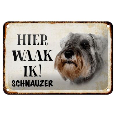 Blechschild Spruch 18x12cm holländisch Hier Waak ik Schnauzer Hund Dekoration