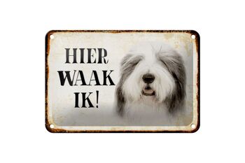 Panneau en étain disant 18x12cm, décoration de chien néerlandais Here Waak ik Bobtail 1