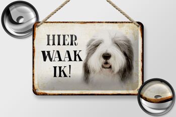 Panneau en étain disant 18x12cm, décoration de chien néerlandais Here Waak ik Bobtail 2