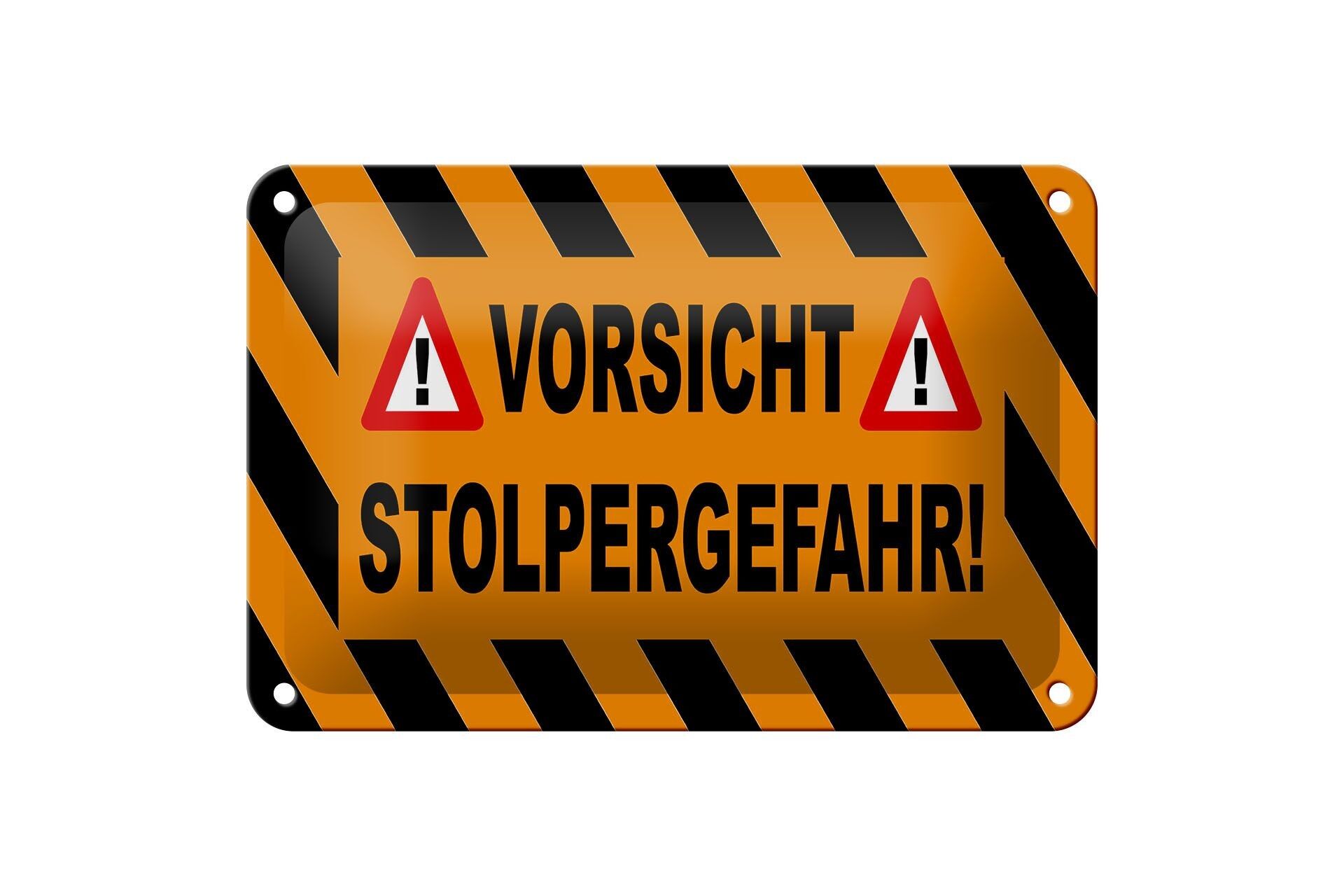 Targa in metallo nota 18x12 cm Attenzione rischio di inciampo decorazione punto esclamativo