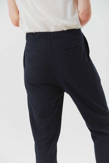 Pantalon unisexe élégant plissé à jambe mince bleu foncé 6