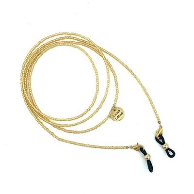 cordon de lunettes durable - perles de verre dorées - L95cm - fait main au Népal