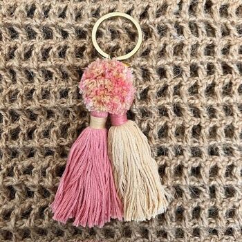 porte-clés durable glands jumeaux - vieux rose/sable - coton biologique - fait main au Népal - cintre de sac 3