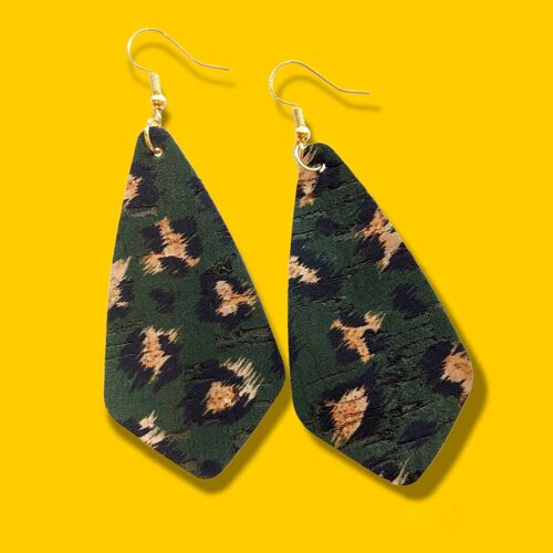 Green leopard print diamond earrings