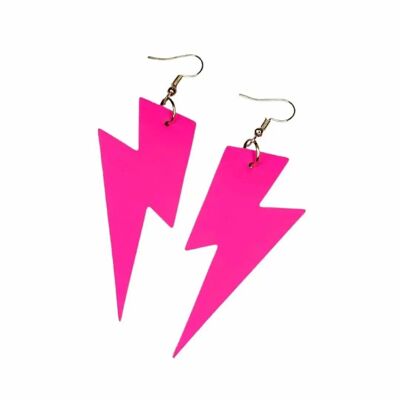 Grandi orecchini con fulmine in sughero rosa neon