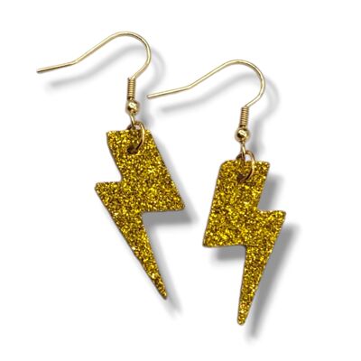 Mini gold glitter lightning bolt earrings