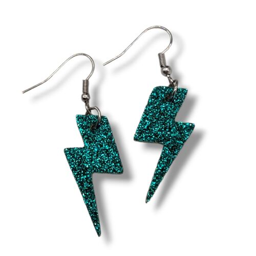 Mini turquoise glitter lightning bolt earrings