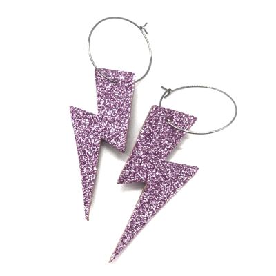 Pale pink glitter lightning bolt hoop earrings