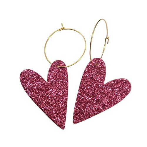 Pink glitter heart hoops