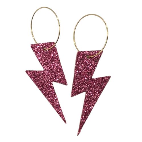 Pink glitter lightning bolt hoop earrings
