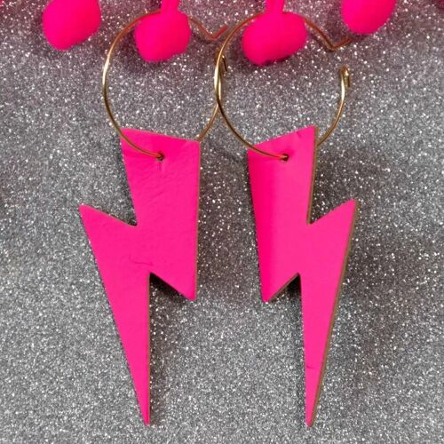 Pink neon cork lightning earrings