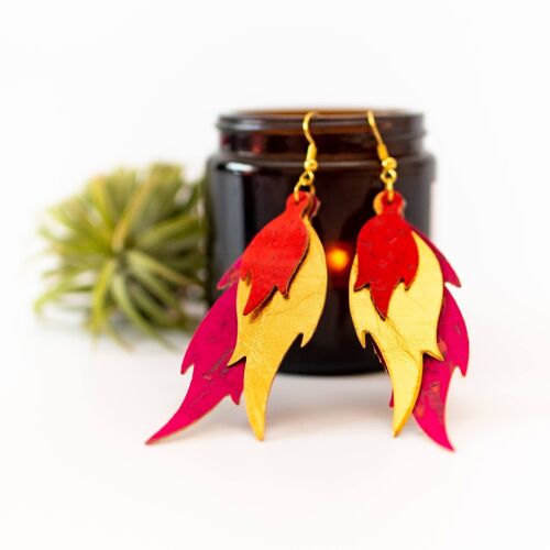 Red hot flame cork earrings