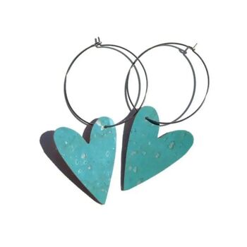 Boucles d'oreilles Coeur en liège turquoise 1