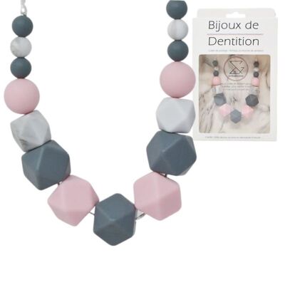 Collier d'allaitement & de portage en  perle géométrique Gris/rose/marbre