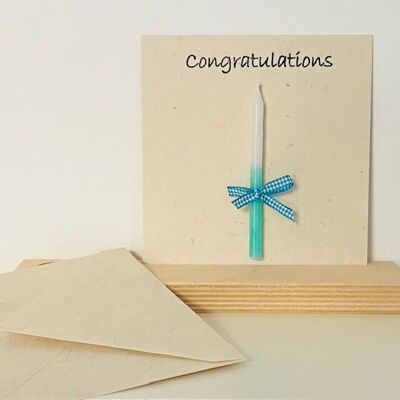 sustainable greeting card + green candle - "Congratulations" - eco friendly paper - handmade in Nepal