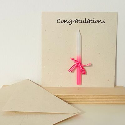 tarjeta de felicitación + vela rosa - papel ecológico - "Felicidades" - hecho a mano en Nepal