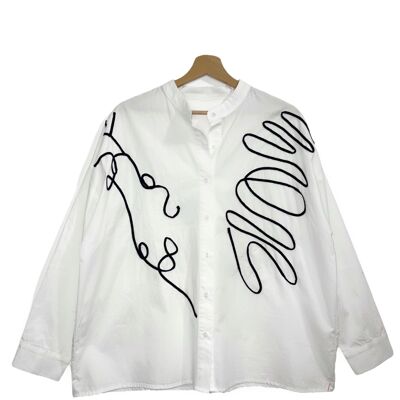 Abstract embroidery officer collar shirt