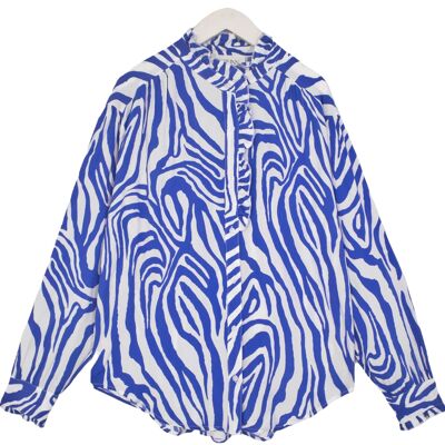Blue and white zebra blouse