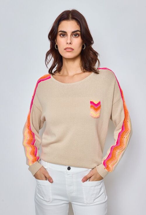 Pull avec manche & poche crochet fait mains