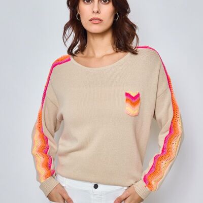 Pull avec manche & poche crochet fait mains