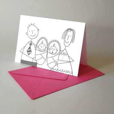 Twins - funny greeting card with pink envelope