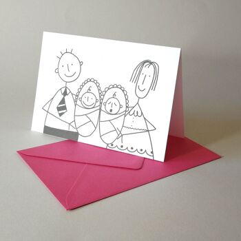 Jumeaux - carte de voeux amusante avec enveloppe rose 1