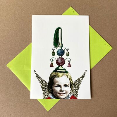 Angel with Christmas decorations - Christmas card with colored envelope