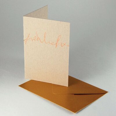 10 recycled Christmas cards with golden envelopes