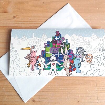 10 cartes de Noël avec enveloppes : pyramide cadeau amusante